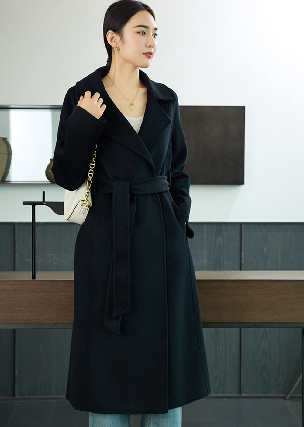Lois Longline Belted Double Face Wool Coat – Vivian Seven