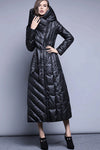 Women's Winter Holly Hooded Belted Down Puffer Long Coat Black