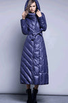 Women's Winter Holly Hooded Belted Down Puffer Long Coat Blue