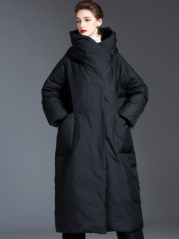 Women's Winter Matt Big Hooded Collar Loose Down Puffer Coat