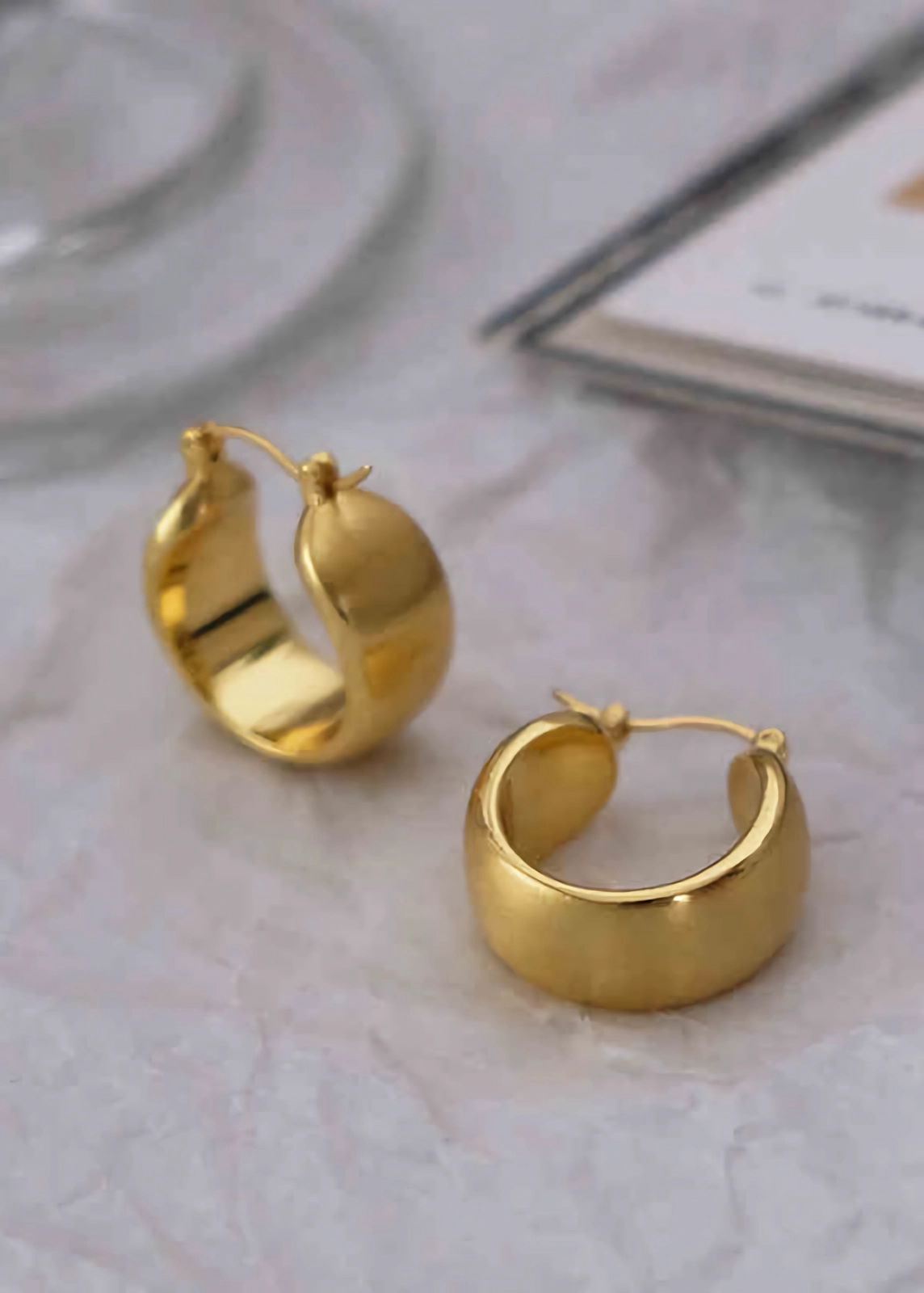 Women's Jewelry Matte Wide Flat Huggie Hoop Earrings