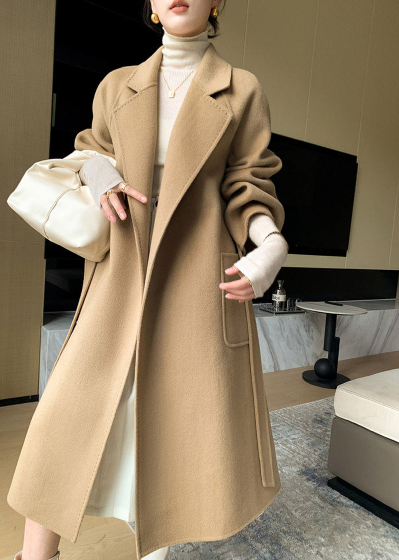 Vivian Seven Women Minerva Relaxed Fit Belted Double Face Wool Coat Camel