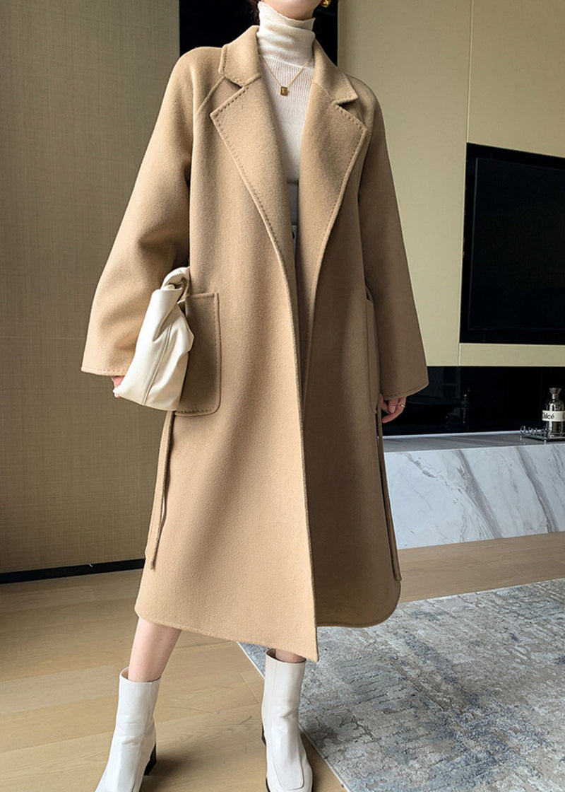 Vivian Seven Women Minerva Relaxed Fit Belted Double Face Wool Coat Camel