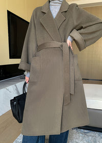 Vivian Seven Women Minerva Relaxed Fit Belted Double Face Wool Coat Gray