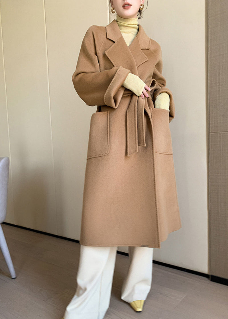 Vivian Seven Women Minerva Relaxed Fit Belted Double Face Wool Coat Camel