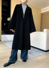 Vivian Seven Women Minerva Relaxed Fit Belted Double Face Wool Coat Black