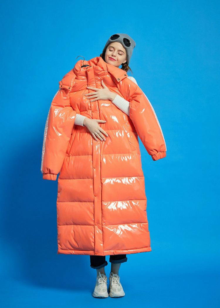 Orange Hooded Goose Down Puffer Long Coat – Vivian Seven