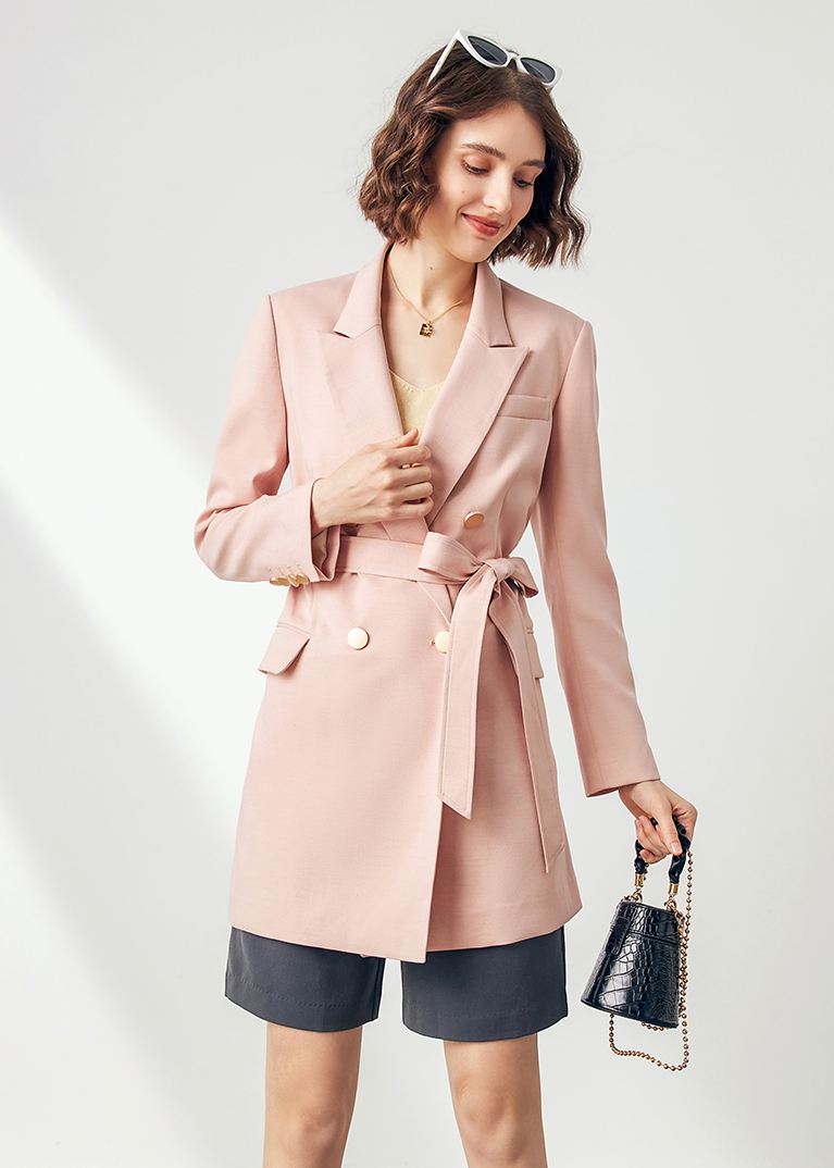 Women's Pink Wool Blend Double Breasted Blazer