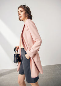 Women's Pink Wool Blend Double Breasted Blazer