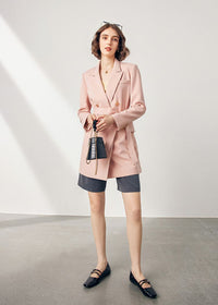 Women's Pink Wool Blend Double Breasted Blazer