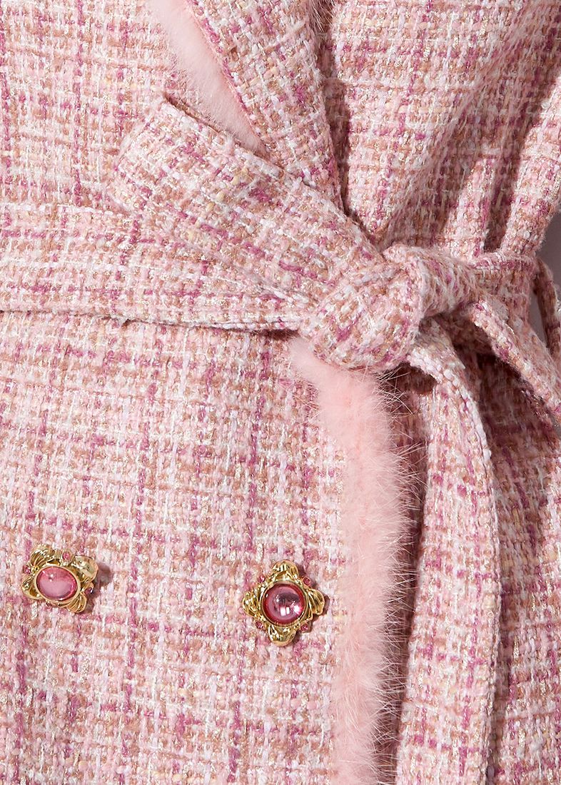 Pink Mink Fur Trim Plaid Tweed Coat – Vivian Seven