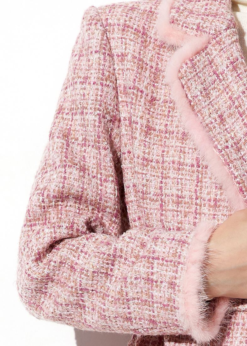 Pink Mink Fur Trim Plaid Tweed Coat – Vivian Seven Pink Mink Fur Trim Plaid Tweed Coat – Vivian Seven