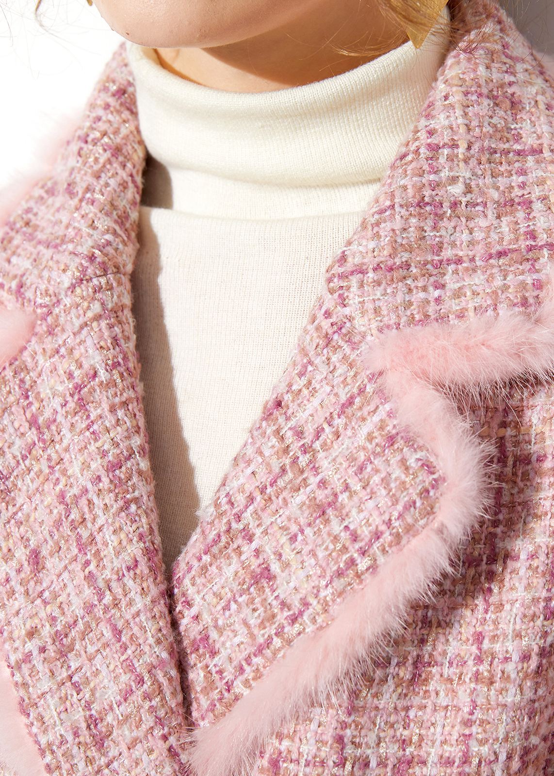 Pink Mink Fur Trim Plaid Tweed Coat – Vivian Seven