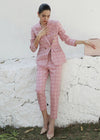 Vivian Seven Women's Pink Plaid Double Breasted Blazer Pants Suit Set