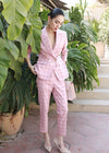 Vivian Seven Women's Pink Plaid Double Breasted Blazer Pants Suit Set