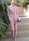 Vivian Seven Women's Pink Plaid Double Breasted Blazer Pants Suit Set