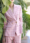 Vivian Seven Women's Pink Plaid Double Breasted Blazer Pants Suit Set