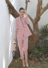 Vivian Seven Women's Pink Plaid Double Breasted Blazer Pants Suit Set