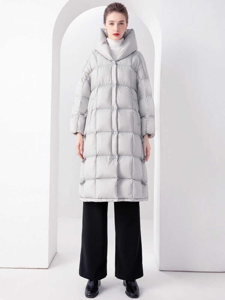 Women's Plaid Hooded Flared Down Puffer Coat