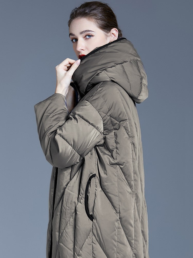 Women's Winter Quilted Hooded Longline Down Puffer Jacket