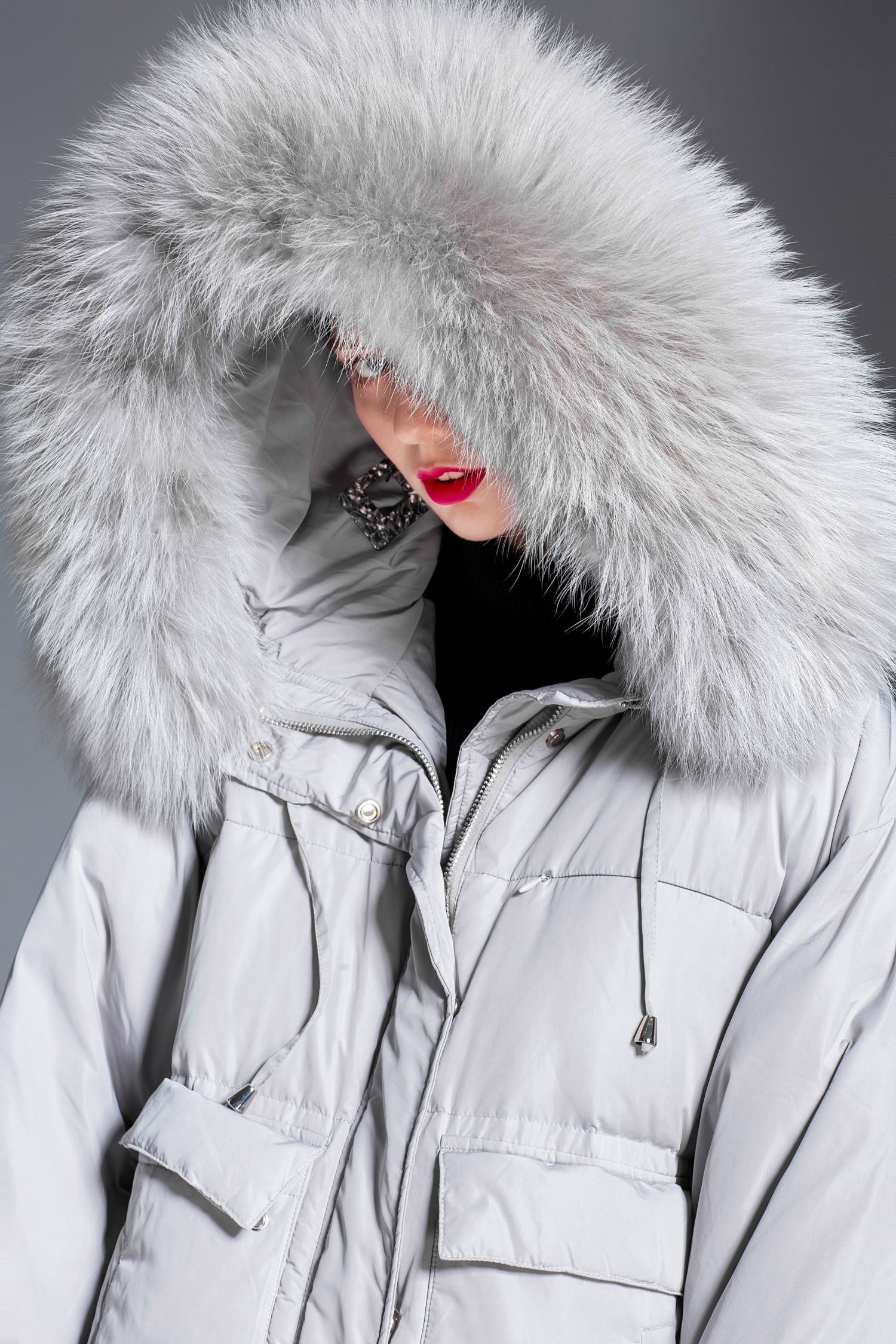 Rabbit fur Collar Hooded Down Puffer Long Coat – Vivian Seven