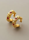 Women's Jewelry Red Rhinestone Brut Textured Hoop Earrings