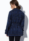 Women's Sequin Double Breasted Blue Wool Blend Tweed Coat