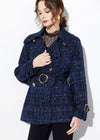 Women's Sequin Double Breasted Blue Wool Blend Tweed Coat