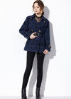 Women's Sequin Double Breasted Blue Wool Blend Tweed Coat