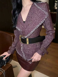 Women's Tweed Tassel Belted Jacket