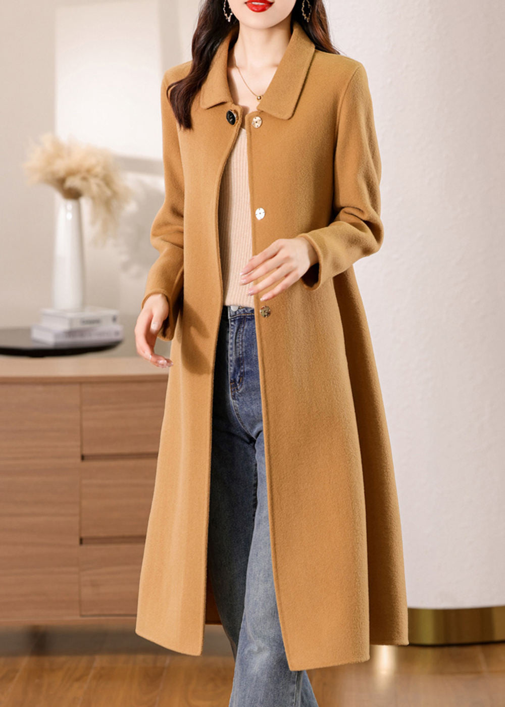 Isabella Belted Spread Collar Double Face Wool Coat – Vivian Seven