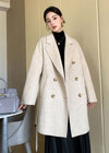 Vivian Seven Women's Sirena Double Breasted Belted Wool Coat Ivory White