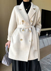 Vivian Seven Women's Sirena Double Breasted Belted Wool Coat Ivory White