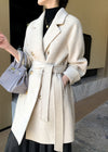 Vivian Seven Women's Sirena Double Breasted Belted Wool Coat Ivory White