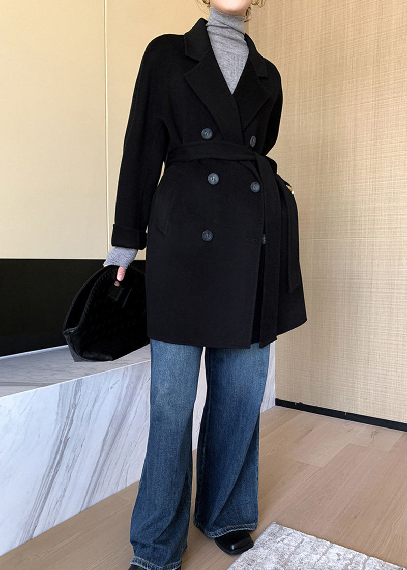 Vivian Seven Women's Sirena Double Breasted Belted Wool Coat Black