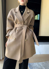 Vivian Seven Women's Sirena Double Breasted Belted Wool Coat Camel Brown