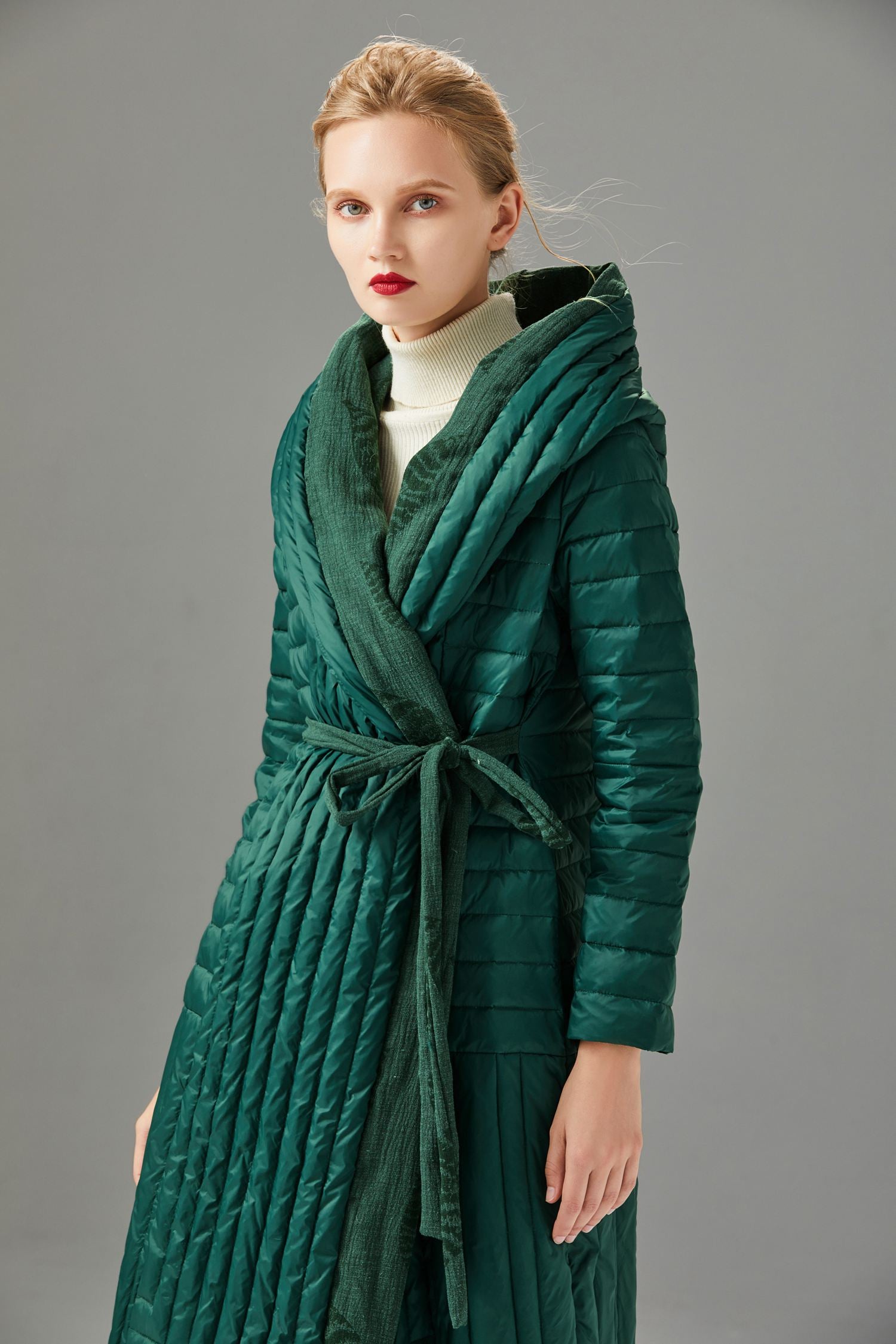 Striped Hooded Patchwork Jute Down Puffer Wrap Coat – Vivian Seven