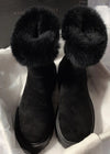 Women's Winter Suede Leather Fluffy Rabbit Fur Lined Booties Black