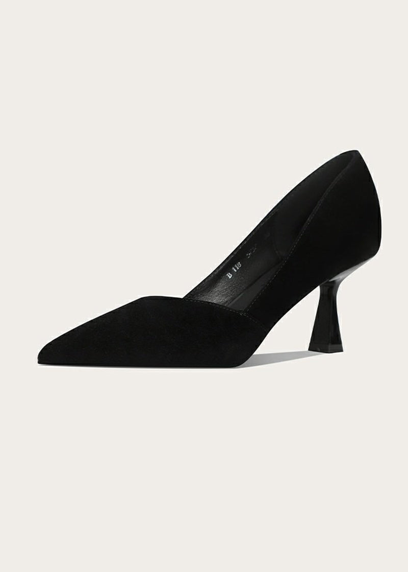 Womnen's Talia Flared Heel Pointed Toe Suede Leather Pumps