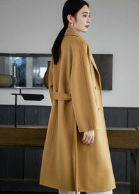 Vivian Seven Women Tasha Double Breasted Belted Long Wool Coat Camel