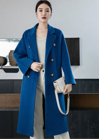 Vivian Seven Women Tasha Double Breasted Belted Long Wool Coat Blue