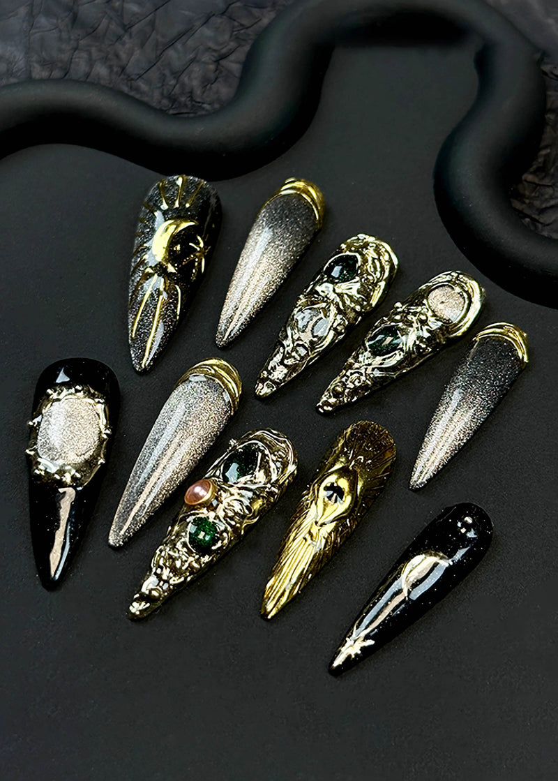 The Moon Handcrafted Stiletto Pointed Press-on Nails