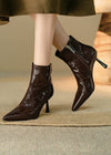 Women's Vita Genuine Leather Tapered Heel Pointed Toe Booties Brown