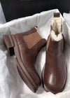 Women's Winter Genuine Leather Faux Shearling Chelsea Booties Brown