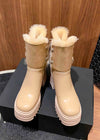 Lace-Up Leather Wool Blend Platform Block Heel Snow Boots