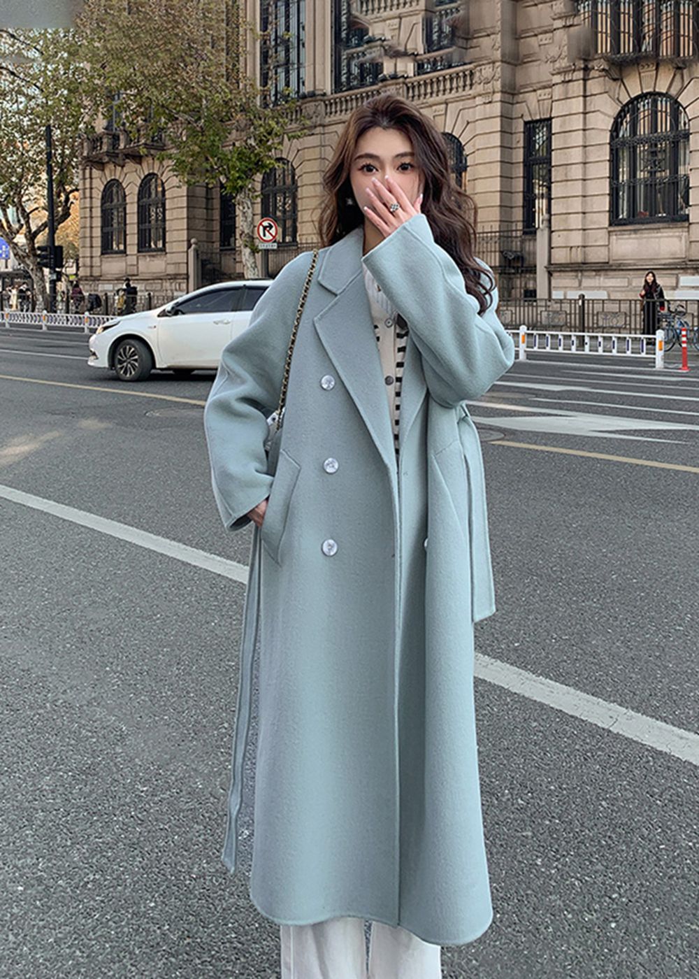 Baby blue wool coat cheap womens