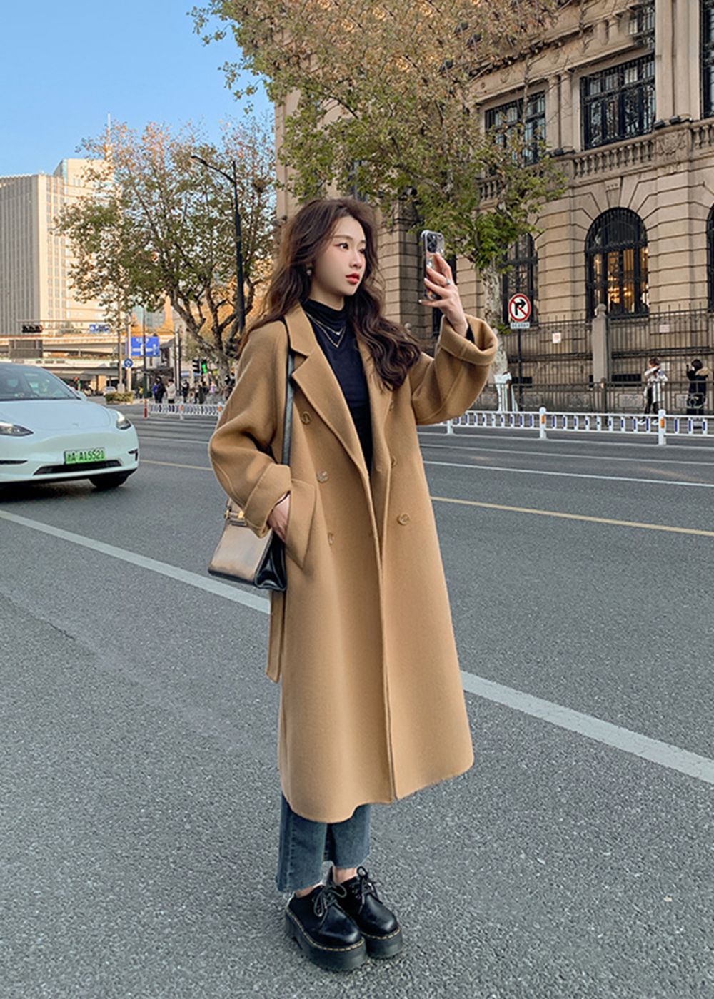 Wool blend store long coat womens