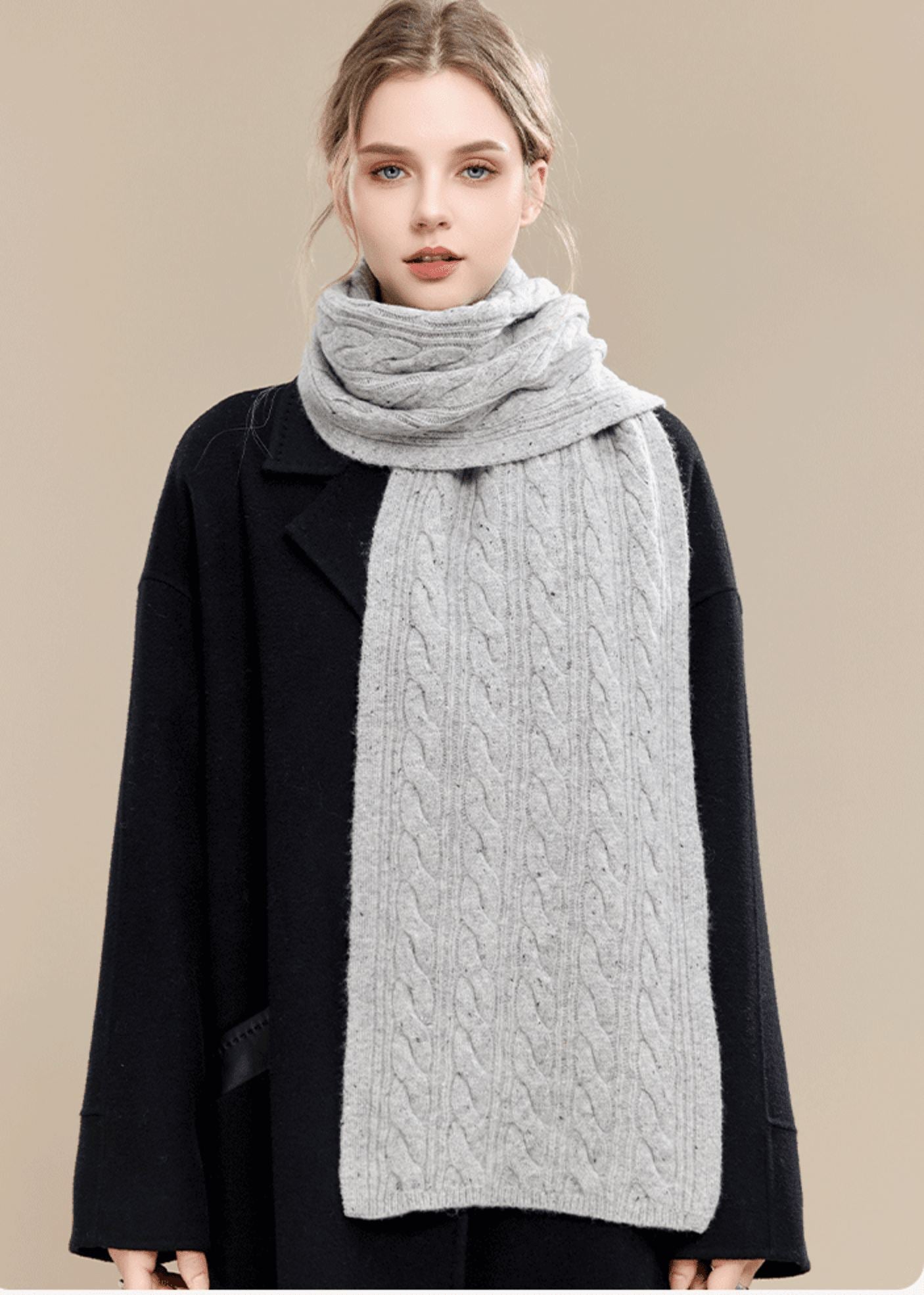 Cable Knit Long Wool Scarf – Vivian Seven