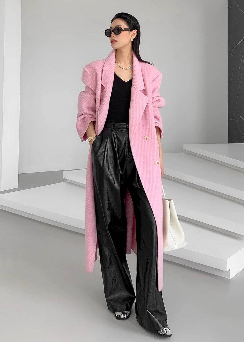 pink wool long coat