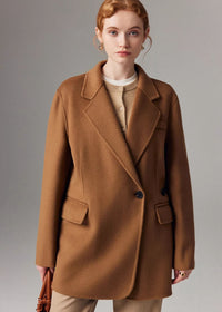 Vivian Seven Womens Front One Button Double Face Wool Blend Coat Brown